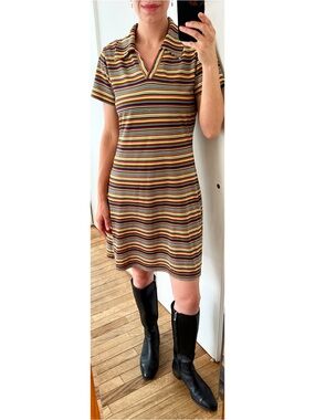 Vintage 90s Express Tricot Multicolor Striped Polo Mini Dress M/L Retro